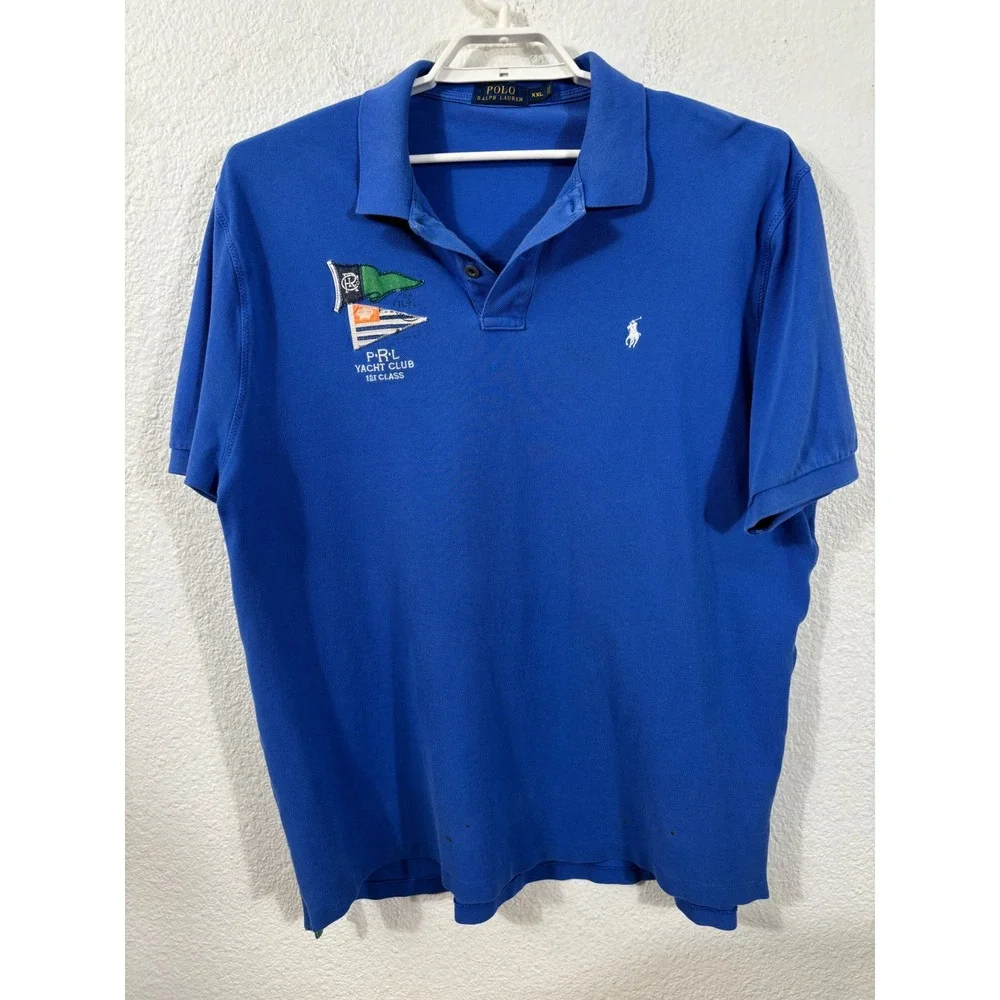 Polo‎ Ralph Lauren Polo Shirt Mens XXL Blue Yacht Club 1st Class Pique